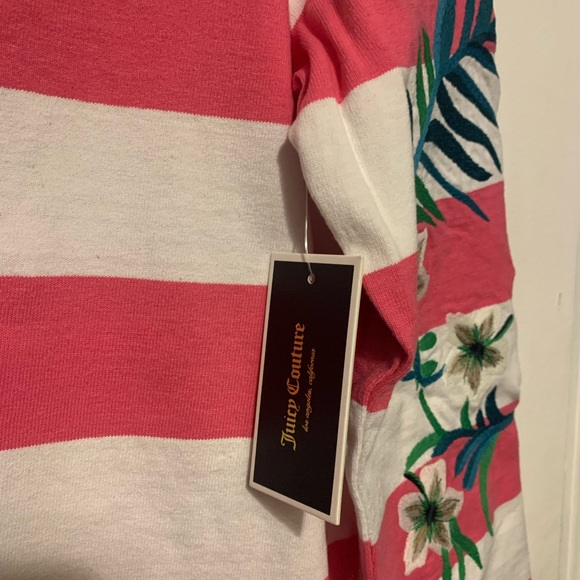 NWT - Juicy Couture - Pink & White Striped Hibiscus 3/4 Sleeved Top — Size: XL - Picture 4 of 8
